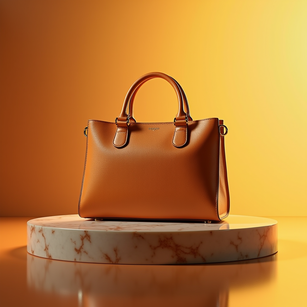 Cosmetics — Tailored Leather Handbag With Polished Gold Product Ads #0320 (Dreamina)
