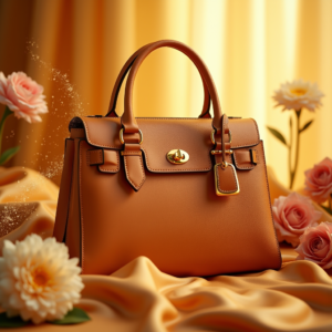 Cosmetics — Tailored Leather Handbag With Polished Gold Product Ads #0344 (Dreamina)
