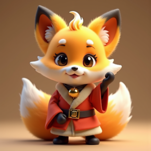Cute Characters — Chibi-style Fox Spirit With Fluffy Tri-colour Character #0013 (Firefly)