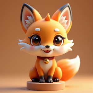 Cute Characters — Chibi-style Fox Spirit With Fluffy Tri-colour Character #0019 (Midjourney)