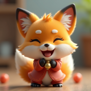 Cute Characters — Chibi-style Fox Spirit With Fluffy Tri-colour Character #0025 (Firefly)