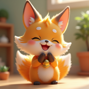Cute Characters — Chibi-style Fox Spirit With Fluffy Tri-colour Character #0061 (Firefly)