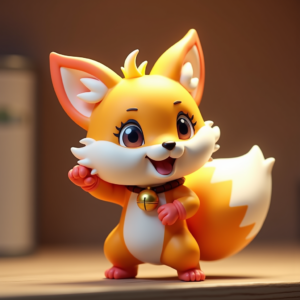 Cute Characters — Chibi-style Fox Spirit With Fluffy Tri-colour Character #0079 (Midjourney)