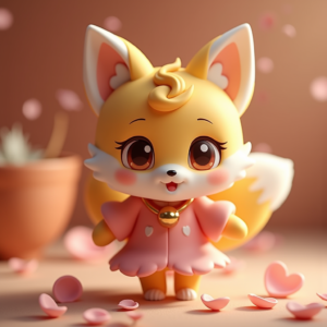 Cute Characters — Chibi-style Fox Spirit With Fluffy Tri-colour Character #0103 (Midjourney)