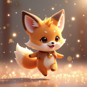 Cute Characters — Chibi-style Fox Spirit With Fluffy Tri-colour Character #0109 (Firefly)