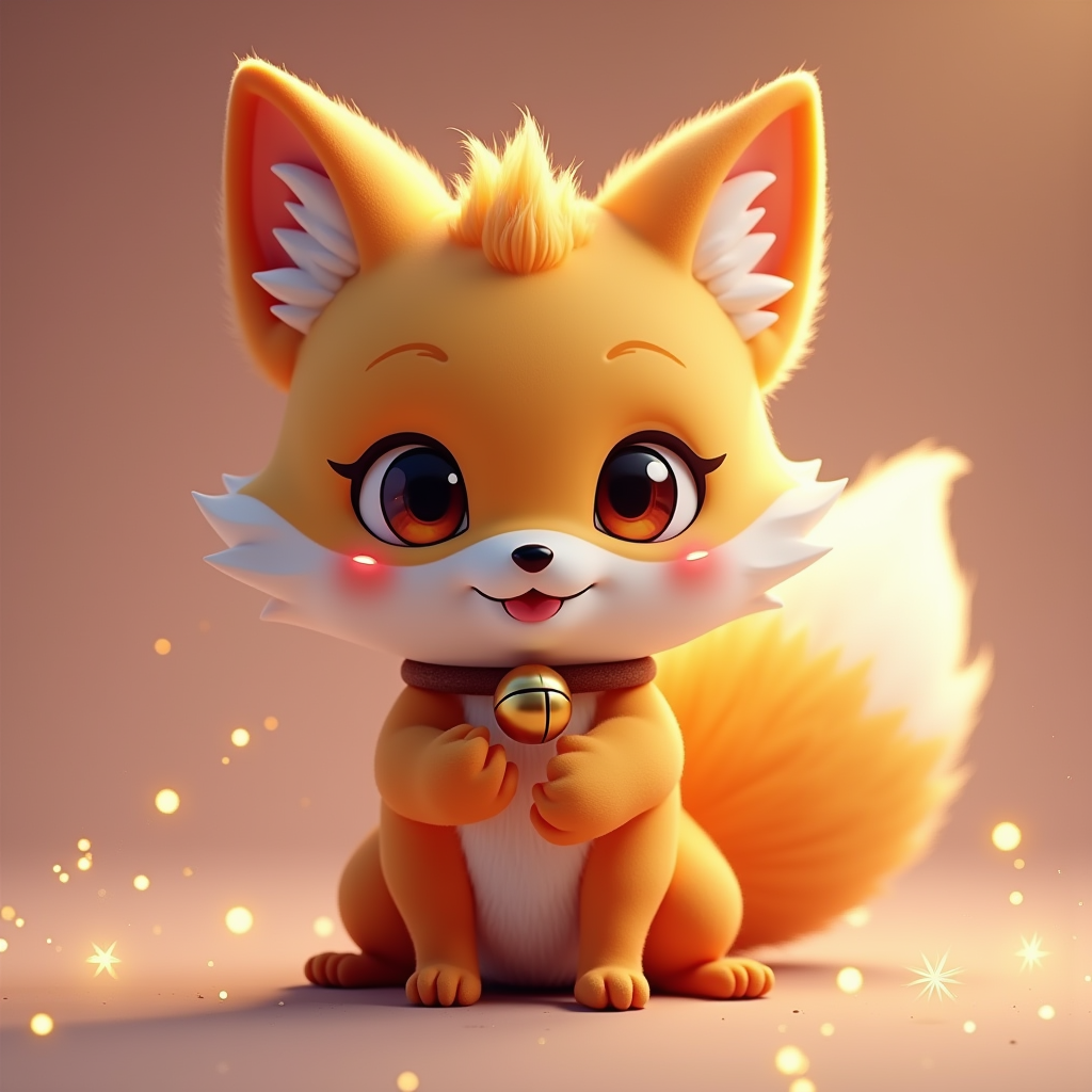 Cute Characters — Chibi-style Fox Spirit With Fluffy Tri-colour Character #0115 (Midjourney)