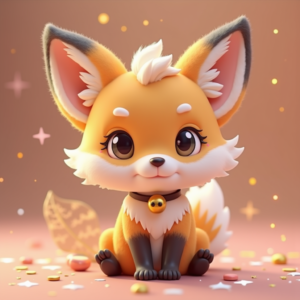 Cute Characters — Chibi-style Fox Spirit With Fluffy Tri-colour Character #0127 (Midjourney)