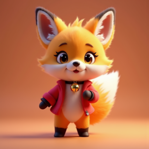 Cute Characters — Chibi-style Fox Spirit With Fluffy Tri-colour Character #0151 (Midjourney)