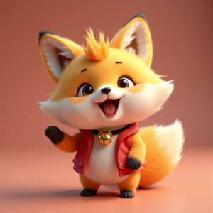Cute Characters — Chibi-style Fox Spirit With Fluffy Tri-colour Character #0157 (Firefly)