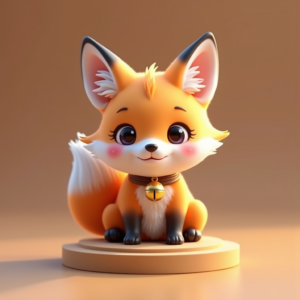 Cute Characters — Chibi-style Fox Spirit With Fluffy Tri-colour Character #0163 (Midjourney)