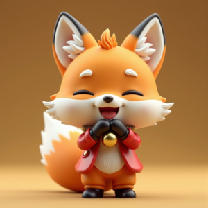 Cute Characters — Chibi-style Fox Spirit With Fluffy Tri-colour Character #0169 (Firefly)