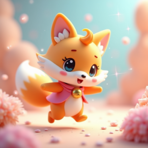 Cute Characters — Chibi-style Fox Spirit With Fluffy Tri-colour Character #0181 (Firefly)