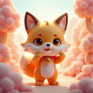 Cute Characters — Chibi-style Fox Spirit With Fluffy Tri-colour Character #0187 (Midjourney)