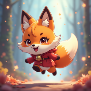 Cute Characters — Chibi-style Fox Spirit With Fluffy Tri-colour Character #0217 (Firefly)