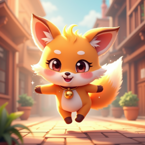 Cute Characters — Chibi-style Fox Spirit With Fluffy Tri-colour Character #0237 (FLUX)