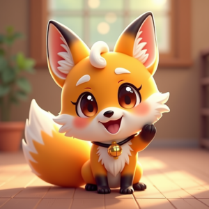 Cute Characters — Chibi-style Fox Spirit With Fluffy Tri-colour Character #0249 (FLUX)