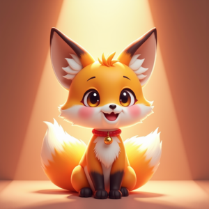 Cute Characters — Chibi-style Fox Spirit With Fluffy Tri-colour Character #0255 (Ideogram)