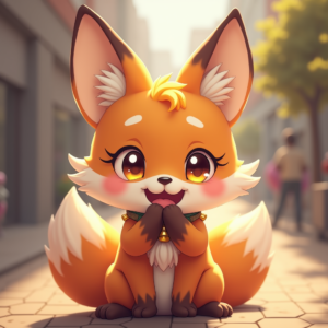 Cute Characters — Chibi-style Fox Spirit With Fluffy Tri-colour Character #0261 (FLUX)