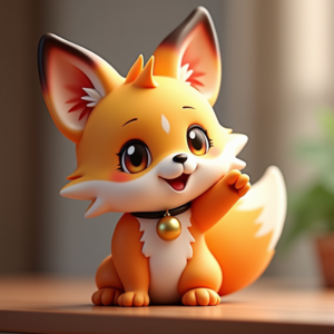 Cute Characters — Chibi-style Fox Spirit With Fluffy Tri-colour Character #0285 (FLUX)