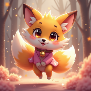 Cute Characters — Chibi-style Fox Spirit With Fluffy Tri-colour Character #0309 (FLUX)