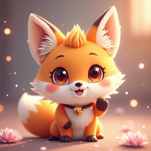 Cute Characters — Chibi-style Fox Spirit With Fluffy Tri-colour Character #0321 (FLUX)