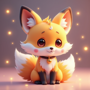 Cute Characters — Chibi-style Fox Spirit With Fluffy Tri-colour Character #0327 (Ideogram)
