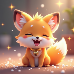 Cute Characters — Chibi-style Fox Spirit With Fluffy Tri-colour Character #0333 (FLUX)