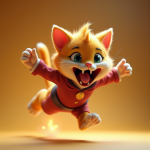 Cute Characters — Mischievous Cartoon Cat Character Mid-pounce With Character #0005 (Seedream)