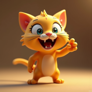 Cute Characters — Mischievous Cartoon Cat Character Mid-pounce With Character #0017 (Seedream)