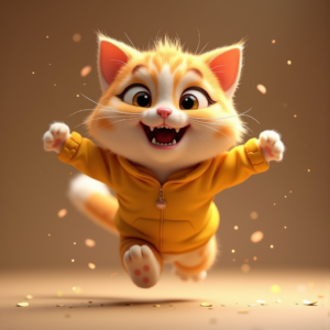 Cute Characters — Mischievous Cartoon Cat Character Mid-pounce With Character #0041 (Seedream)