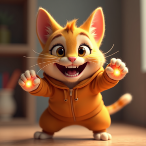 Cute Characters — Mischievous Cartoon Cat Character Mid-pounce With Character #0047 (Gemini)