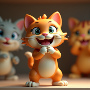 Cute Characters — Mischievous Cartoon Cat Character Mid-pounce With Character #0101 (Seedream)