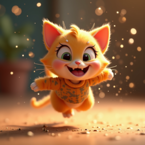 Cute Characters — Mischievous Cartoon Cat Character Mid-pounce With Character #0113 (Seedream)