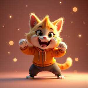 Cute Characters — Mischievous Cartoon Cat Character Mid-pounce With Character #0119 (Gemini)