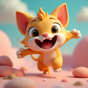 Cute Characters — Mischievous Cartoon Cat Character Mid-pounce With Character #0191 (Gemini)