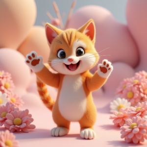 Cute Characters — Mischievous Cartoon Cat Character Mid-pounce With Character #0197 (Seedream)