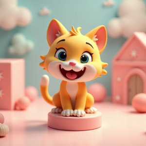 Cute Characters — Mischievous Cartoon Cat Character Mid-pounce With Character #0203 (Gemini)