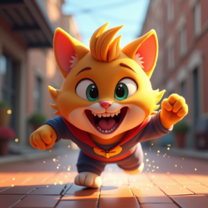 Cute Characters — Mischievous Cartoon Cat Character Mid-pounce With Character #0221 (Seedream)