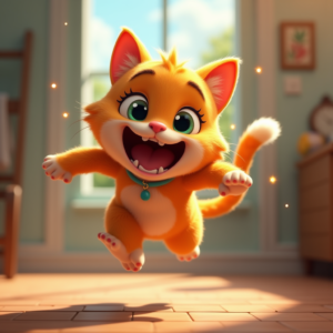 Cute Characters — Mischievous Cartoon Cat Character Mid-pounce With Character #0241 (Firefly)