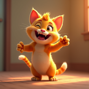 Cute Characters — Mischievous Cartoon Cat Character Mid-pounce With Character #0253 (Firefly)