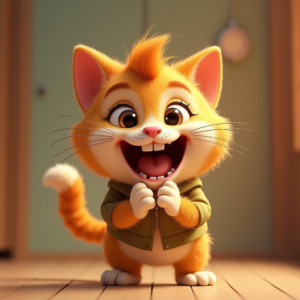 Cute Characters — Mischievous Cartoon Cat Character Mid-pounce With Character #0265 (Firefly)