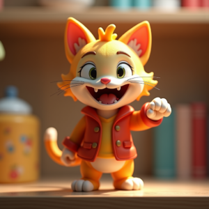 Cute Characters — Mischievous Cartoon Cat Character Mid-pounce With Character #0289 (Firefly)