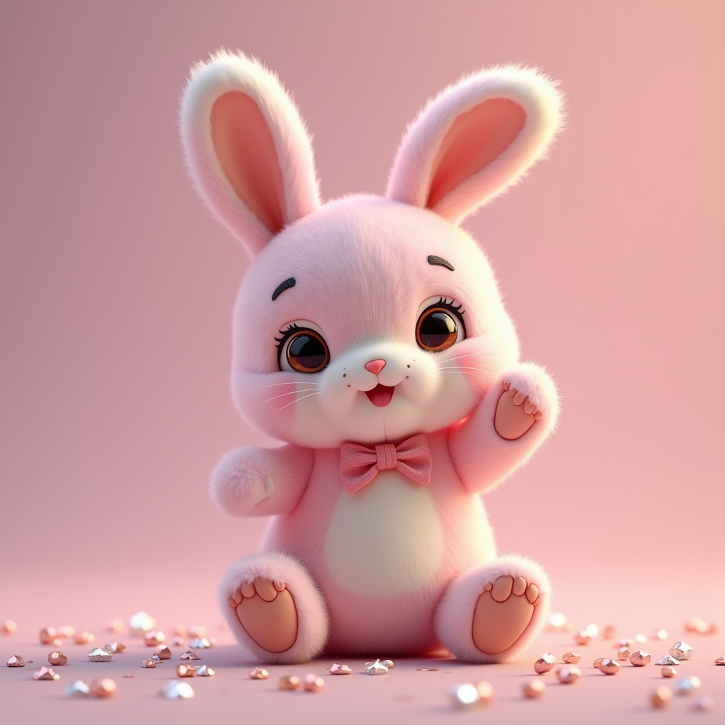 Cute Characters — Round-eyed Pastel Bunny Plush Character With Character #0123 (Ideogram)