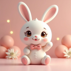 Cute Characters — Round-eyed Pastel Bunny Plush Character With Character #0195 (Ideogram)