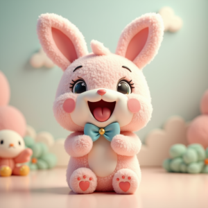 Cute Characters — Round-eyed Pastel Bunny Plush Character With Character #0207 (Ideogram)