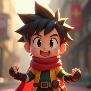 Cute Characters — Spiky-haired Anime Hero In A Battle-worn Character #0044 (Stable Diffusion)