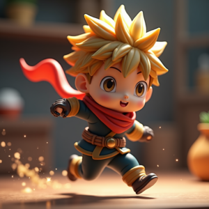 Cute Characters — Spiky-haired Anime Hero In A Battle-worn Character #0074 (Recraft)