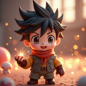 Cute Characters — Spiky-haired Anime Hero In A Battle-worn Character #0116 (Stable Diffusion)