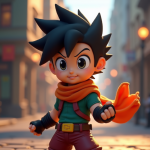 Cute Characters — Spiky-haired Anime Hero In A Battle-worn Character #0152 (Stable Diffusion)