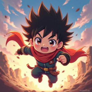 Cute Characters — Spiky-haired Anime Hero In A Battle-worn Character #0218 (Recraft)